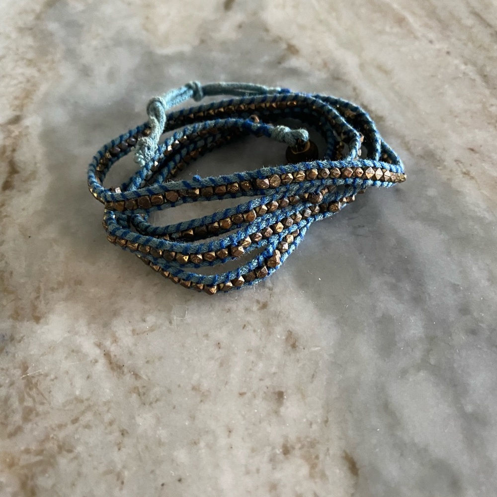 Gold and Blue Wrap Bracelet